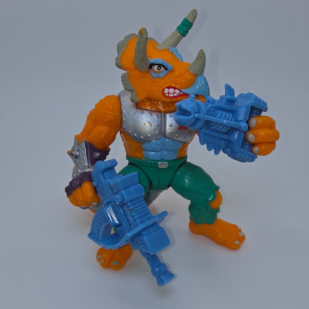 Vintage 1990 Playmates TMNT Triceraton Action Figure Mirage Studios with Weapons